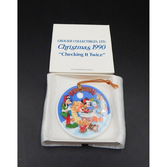 Disney Ornament Checking It Twice 1990 Mickey Donald Disk Grolier Collectibles - Picture 2 of 4